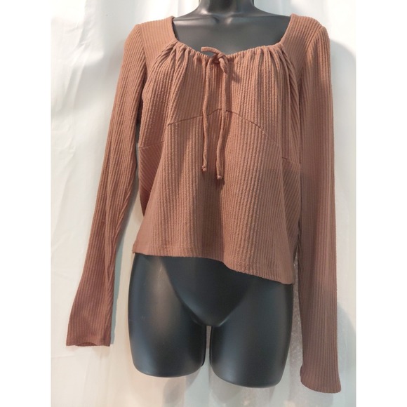 True Vintage Hollister y2k Babydoll Brown Cropped Ribbed Knit  Top X L - Picture 1 of 8